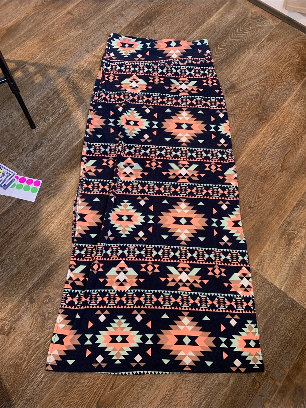 #109 Rue21 Navy Maxi Skirt with Peach & Mint Aztec Pattern